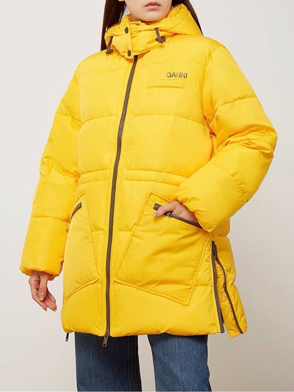 GANNI Yellow Hooded Puffer Coat
